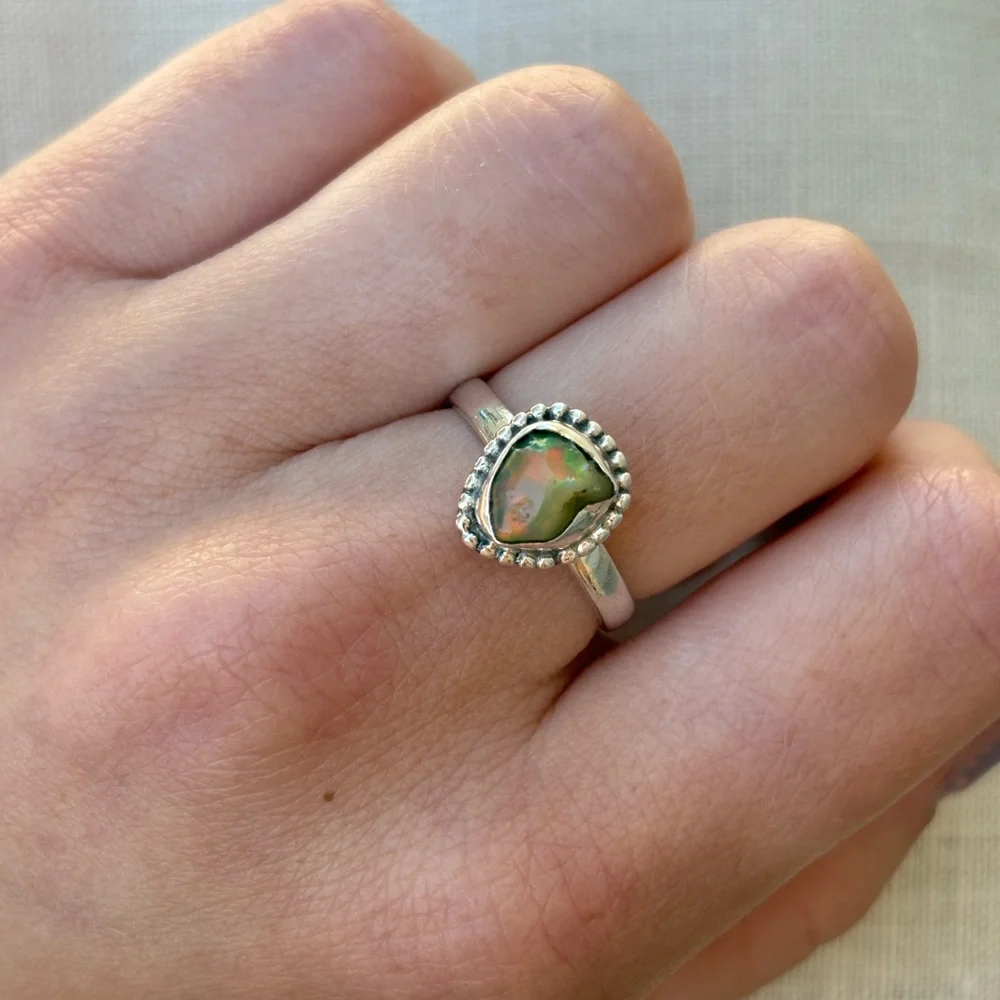 Sterling Silver Genuine Raw Ethiopian Opal Gemstone Ring